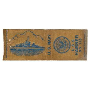 U.S.S. Hamner DD 718 Navy Ship Military War Boat Matchbook Cover 1940's Naval